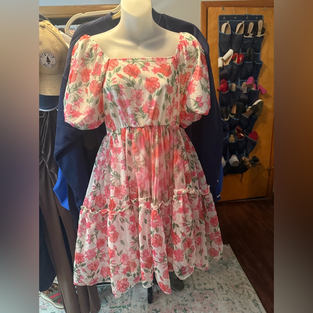 Floral Puff Off the Shoulder Dress